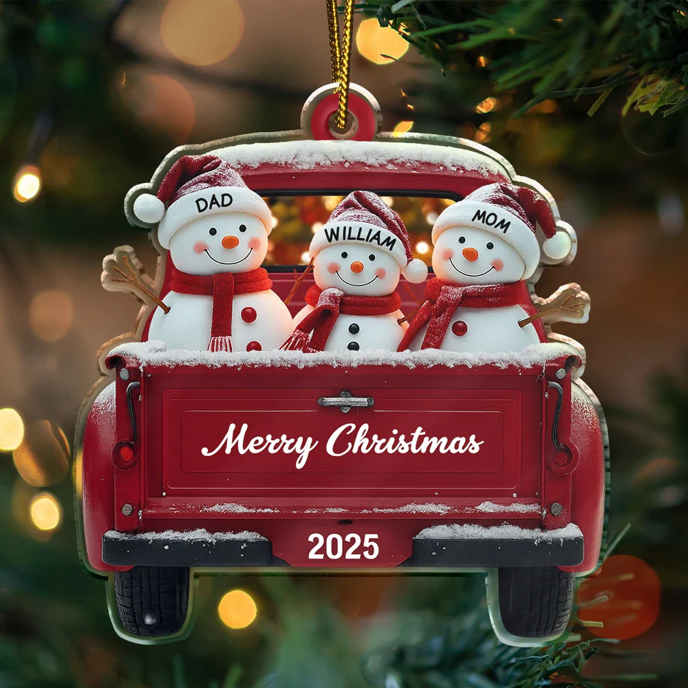 Christmas Snowman Family - Personalized Custom Shaped Acrylic Ornament - Image 3