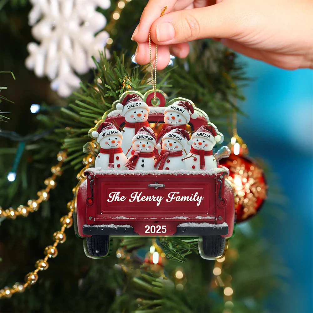 Christmas Snowman Family - Personalized Custom Shaped Acrylic Ornament - Image 4