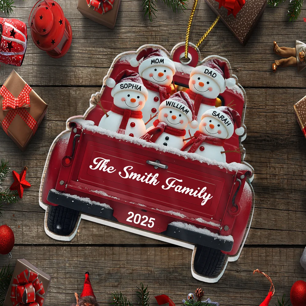 Christmas Snowman Family - Personalized Custom Shaped Acrylic Ornament - Image 5