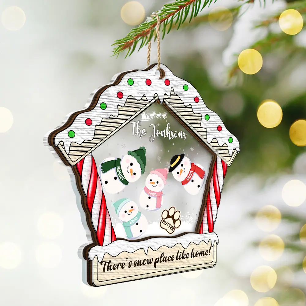 Christmas Snowman Family There's Snow Place Like Home - Personalized 2-Layered Mix Ornament - Image 2