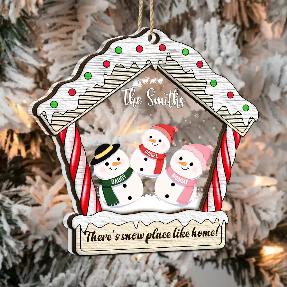 Christmas Snowman Family There's Snow Place Like Home - Personalized 2-Layered Mix Ornament - Image 3
