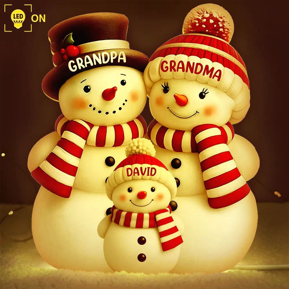 Christmas Snowman Grandma Grandpa Kids - Personalized Custom Shaped Light Box - Image 3