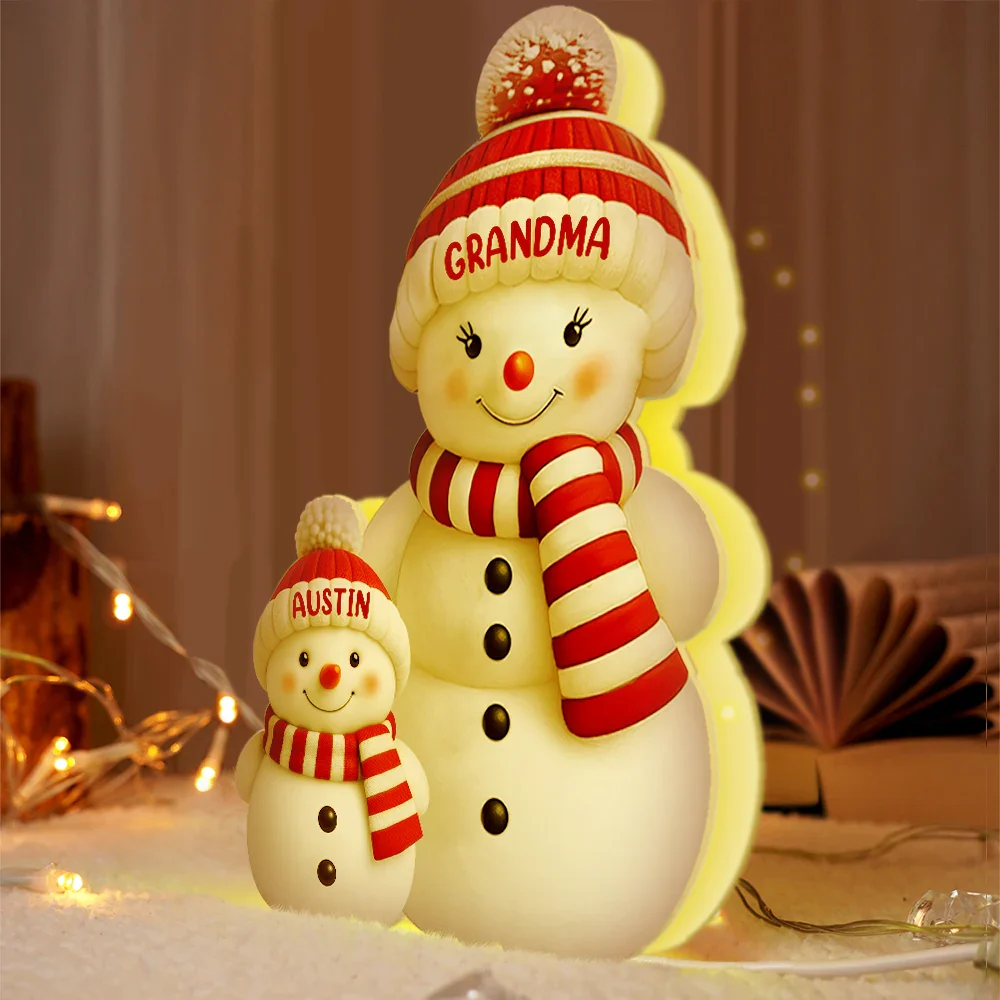 Christmas Snowman Grandma Grandpa Kids - Personalized Custom Shaped Light Box - Image 5