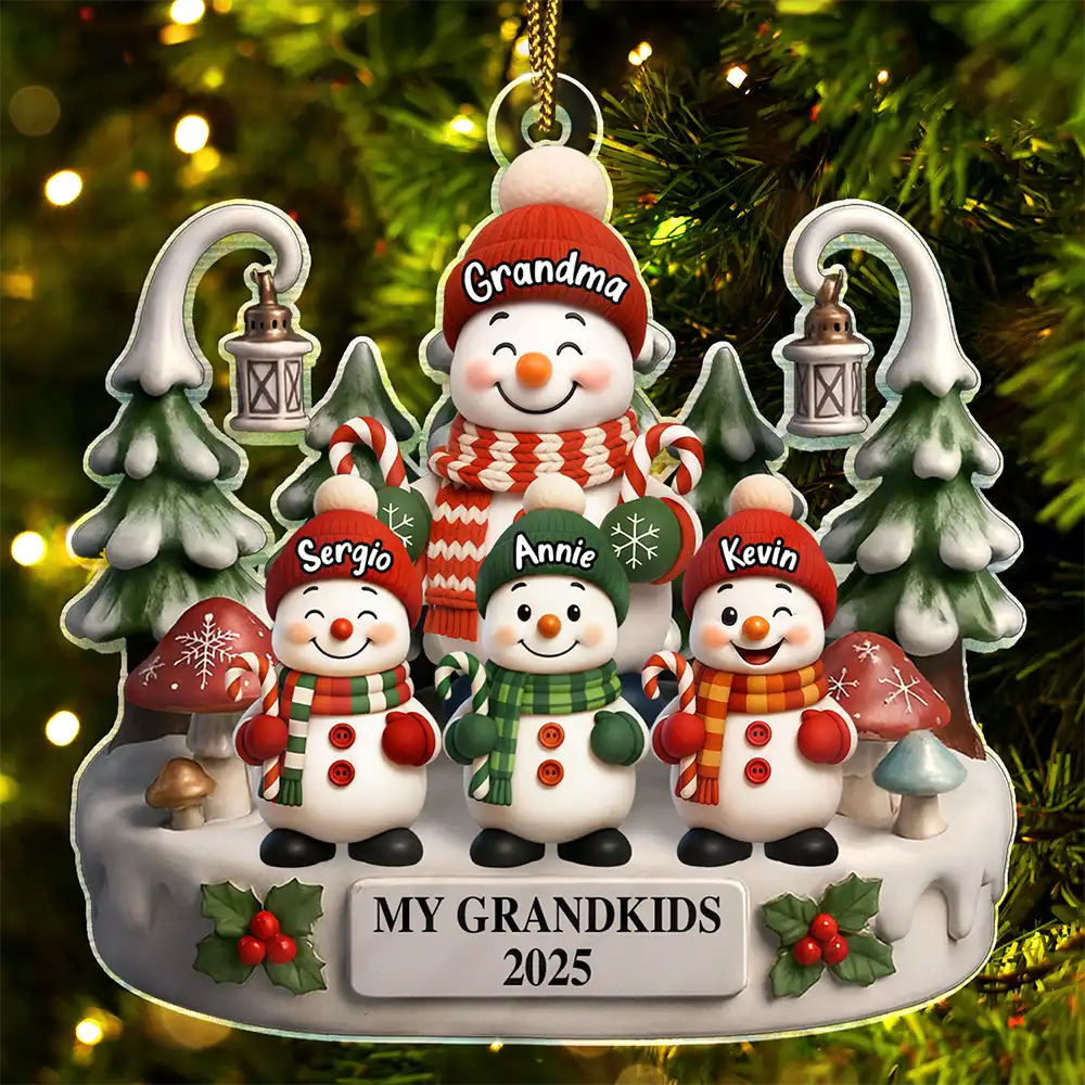 Christmas Snowman Our Grandkids 3D Effect - Personalized Custom Shaped Acrylic Ornament - Image 2