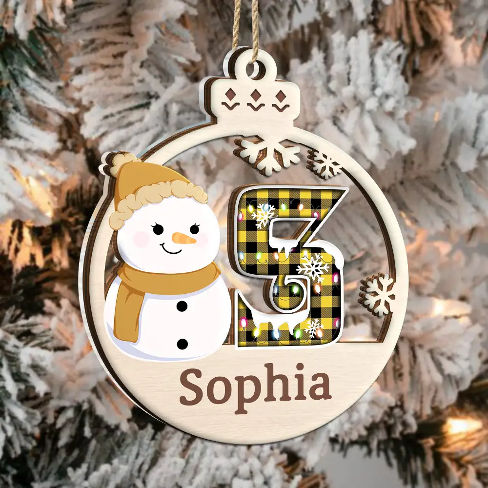 Christmas Snowman Plaid Monogram - Personalized 2-Layered Mix Ornament - Image 3