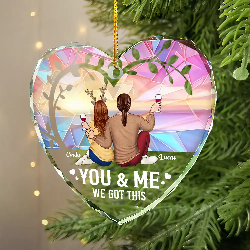 Christmas Stained Glass You And Me We Got This - Personalized Glass Ornament - Image 4