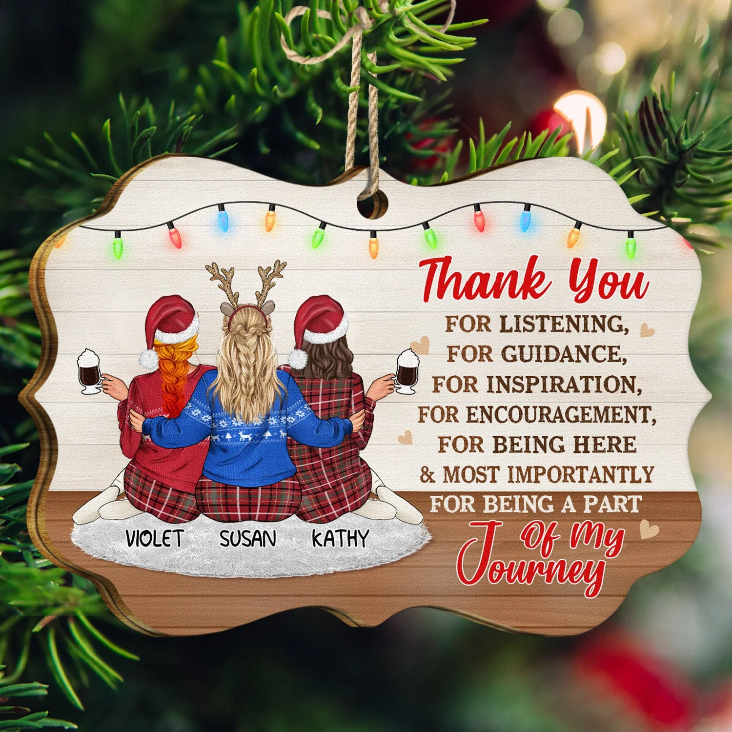 Christmas Thank You Gift Being Part Of My Journey - Gift For Bestie - Personalized Medallion Wooden Ornament - Image 3