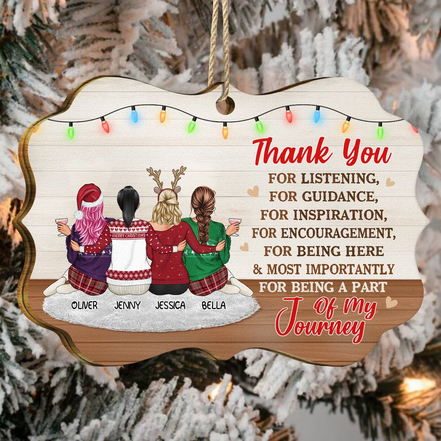 Christmas Thank You Gift Being Part Of My Journey - Gift For Bestie - Personalized Medallion Wooden Ornament - Image 4