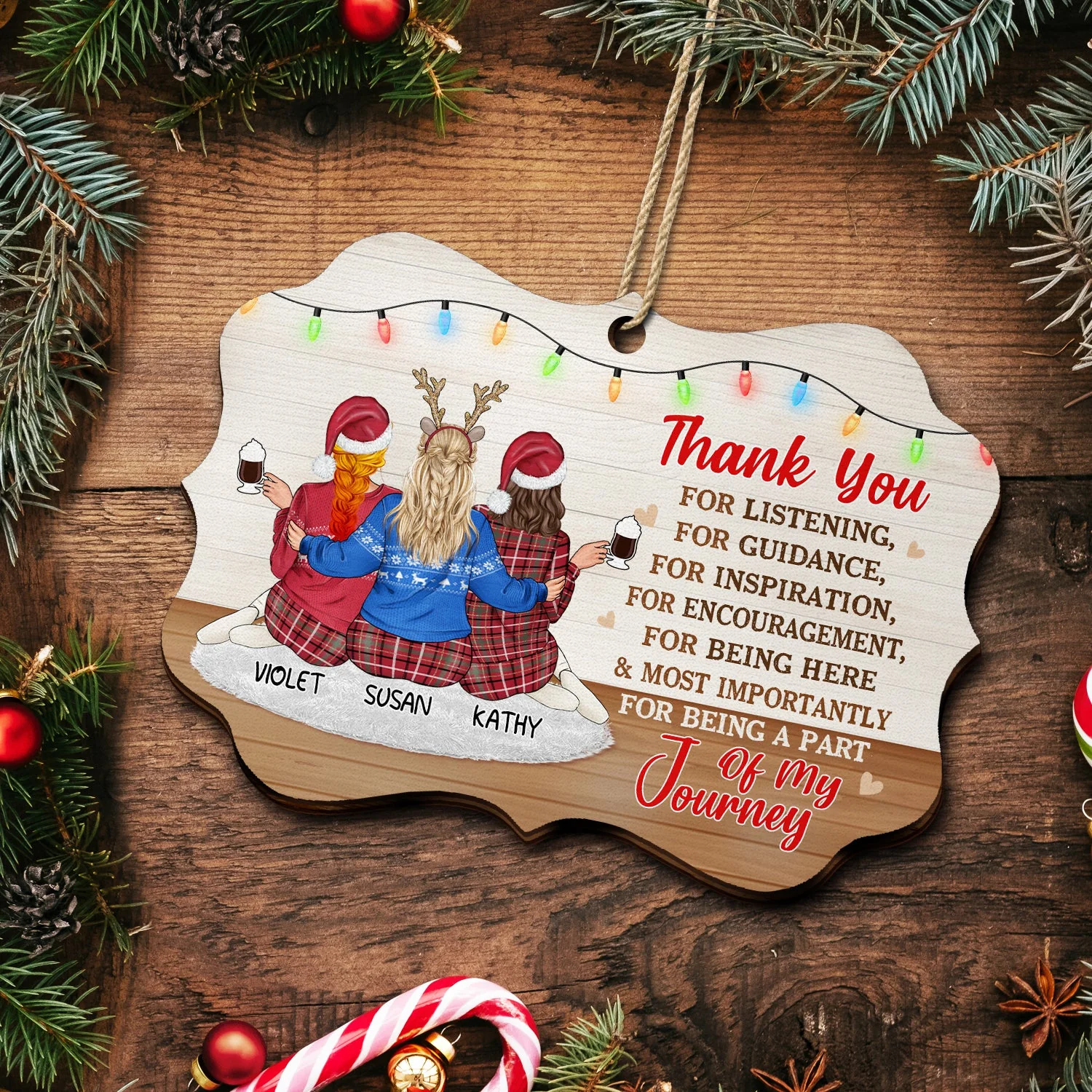 Christmas Thank You Gift Being Part Of My Journey - Gift For Bestie - Personalized Medallion Wooden Ornament - Image 5