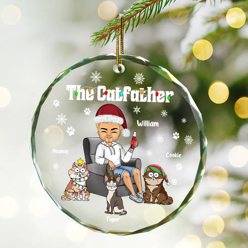 Christmas The Cat Father - Personalized Circle Glass Ornament - Image 2