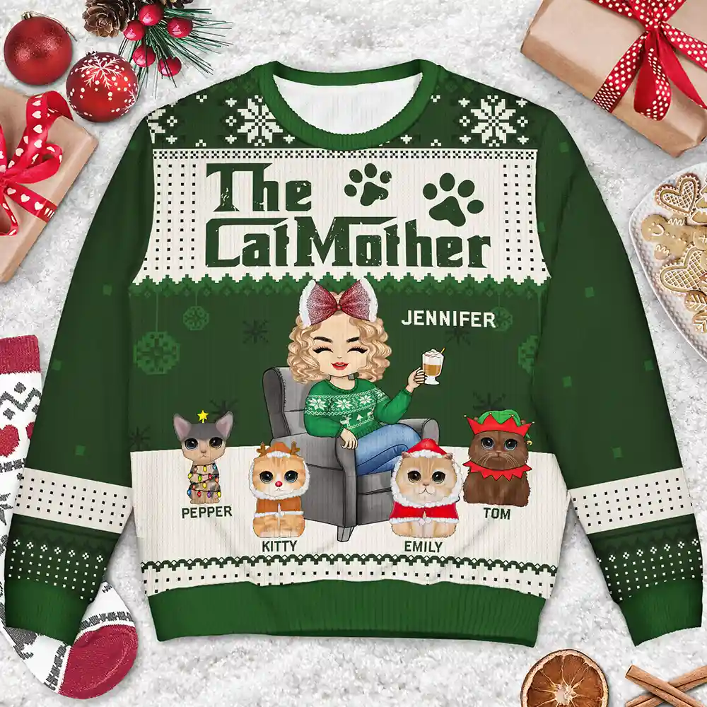 Christmas The Catmother Cat Lovers - Personalized Unisex Ugly Sweater - Image 3