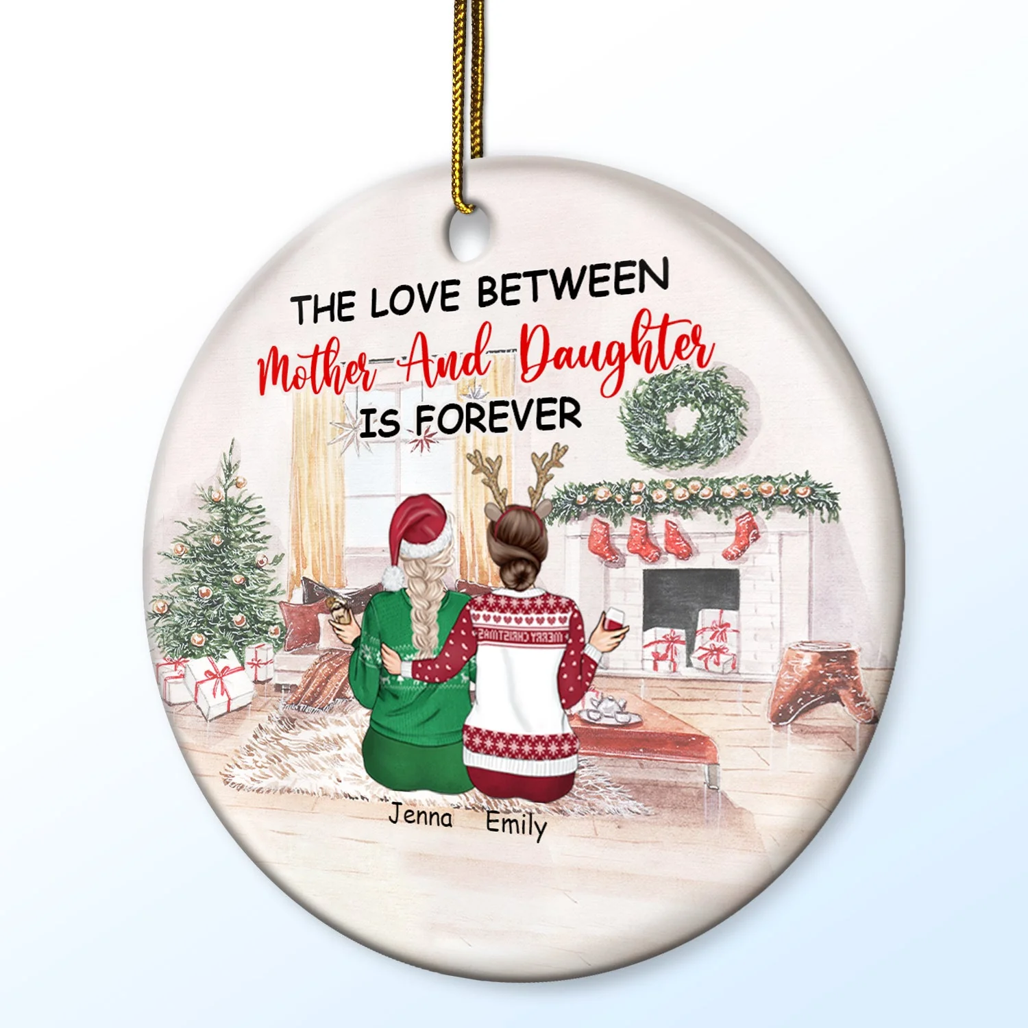 Christmas The Love Between Mother & Daughters - Gift For Mother - Personalized Circle Ceramic Ornament - Image 2