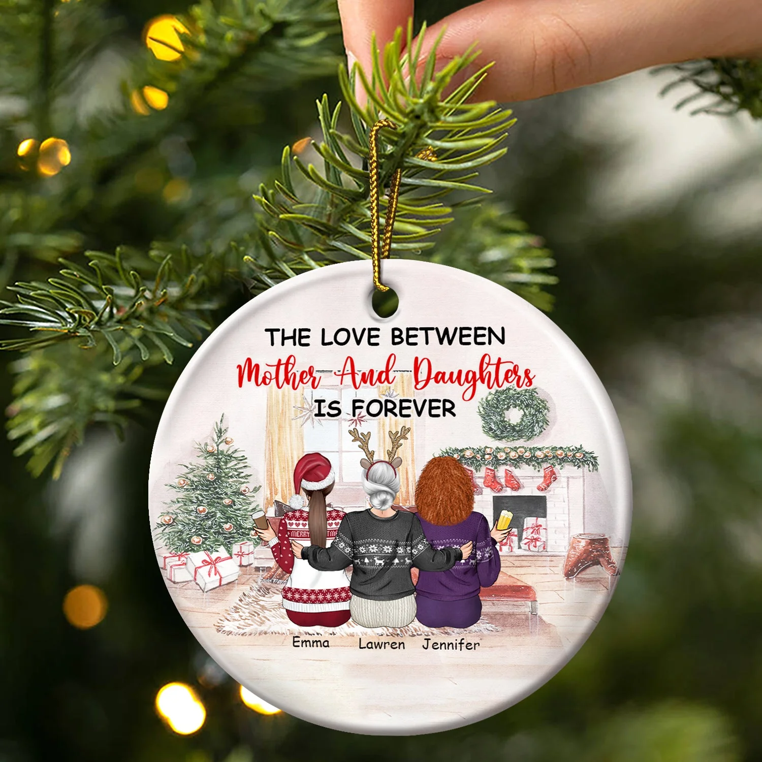 Christmas The Love Between Mother & Daughters - Gift For Mother - Personalized Circle Ceramic Ornament - Image 3