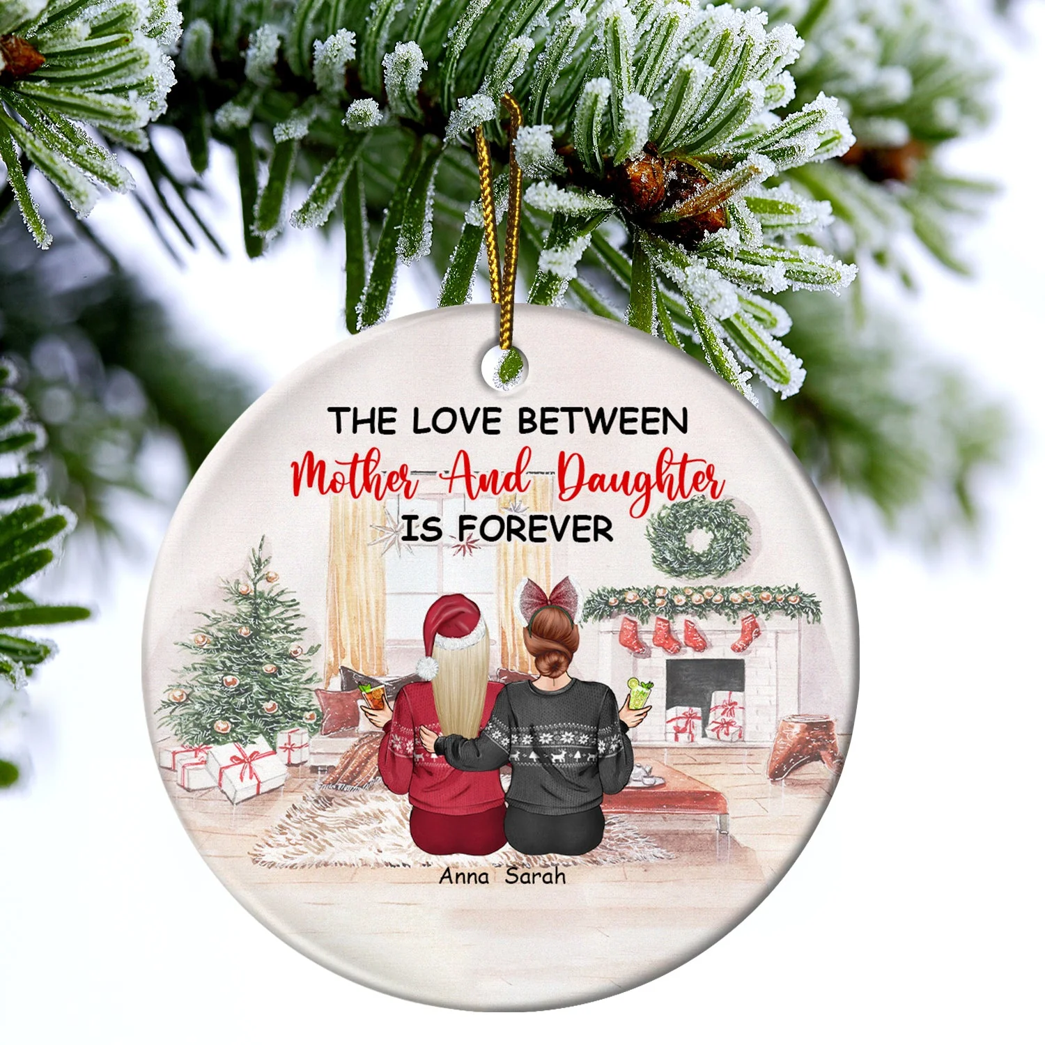 Christmas The Love Between Mother & Daughters - Gift For Mother - Personalized Circle Ceramic Ornament - Image 4