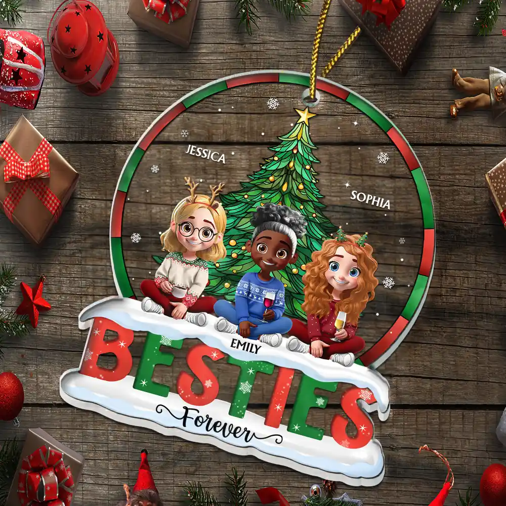 Christmas Tree Besties Sisters Forever - Personalized Custom Shaped Acrylic Ornament - Image 5