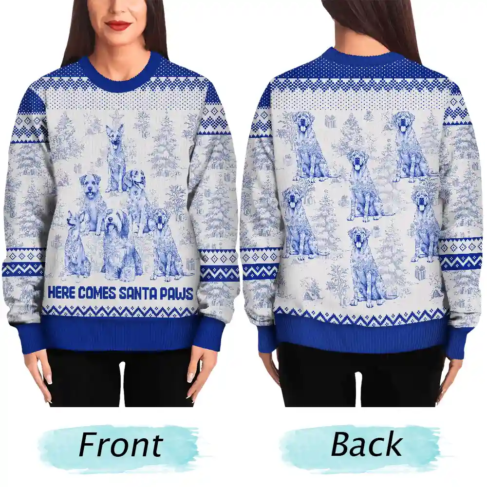 Christmas Tree Dog Cat Toile - Personalized Unisex Ugly Sweater - Image 5