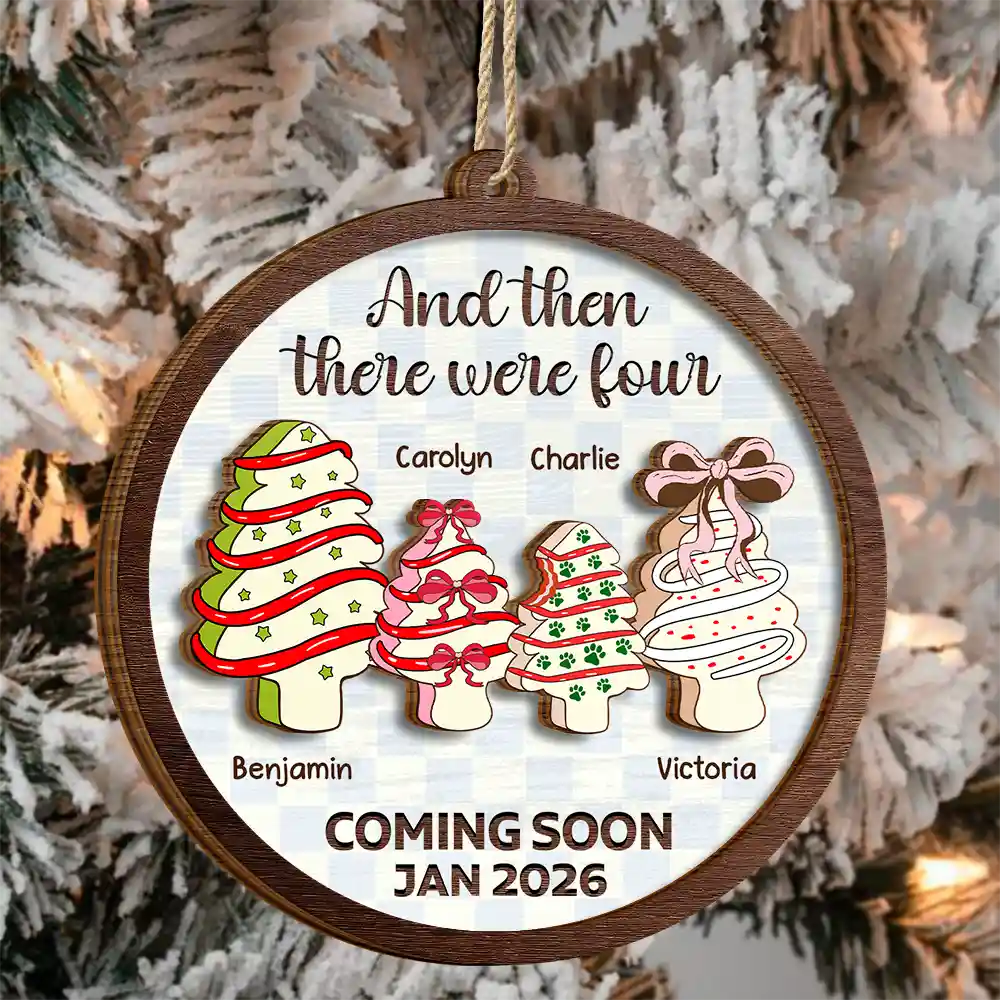 Christmas Tree Family And Then There Were Three - Personalized 2-Layered Wooden Ornament - Image 4