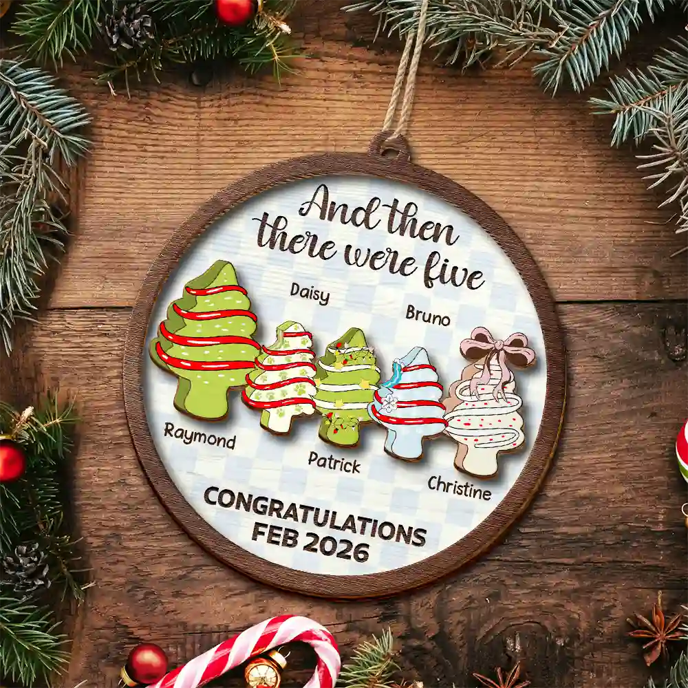 Christmas Tree Family And Then There Were Three - Personalized 2-Layered Wooden Ornament - Image 5