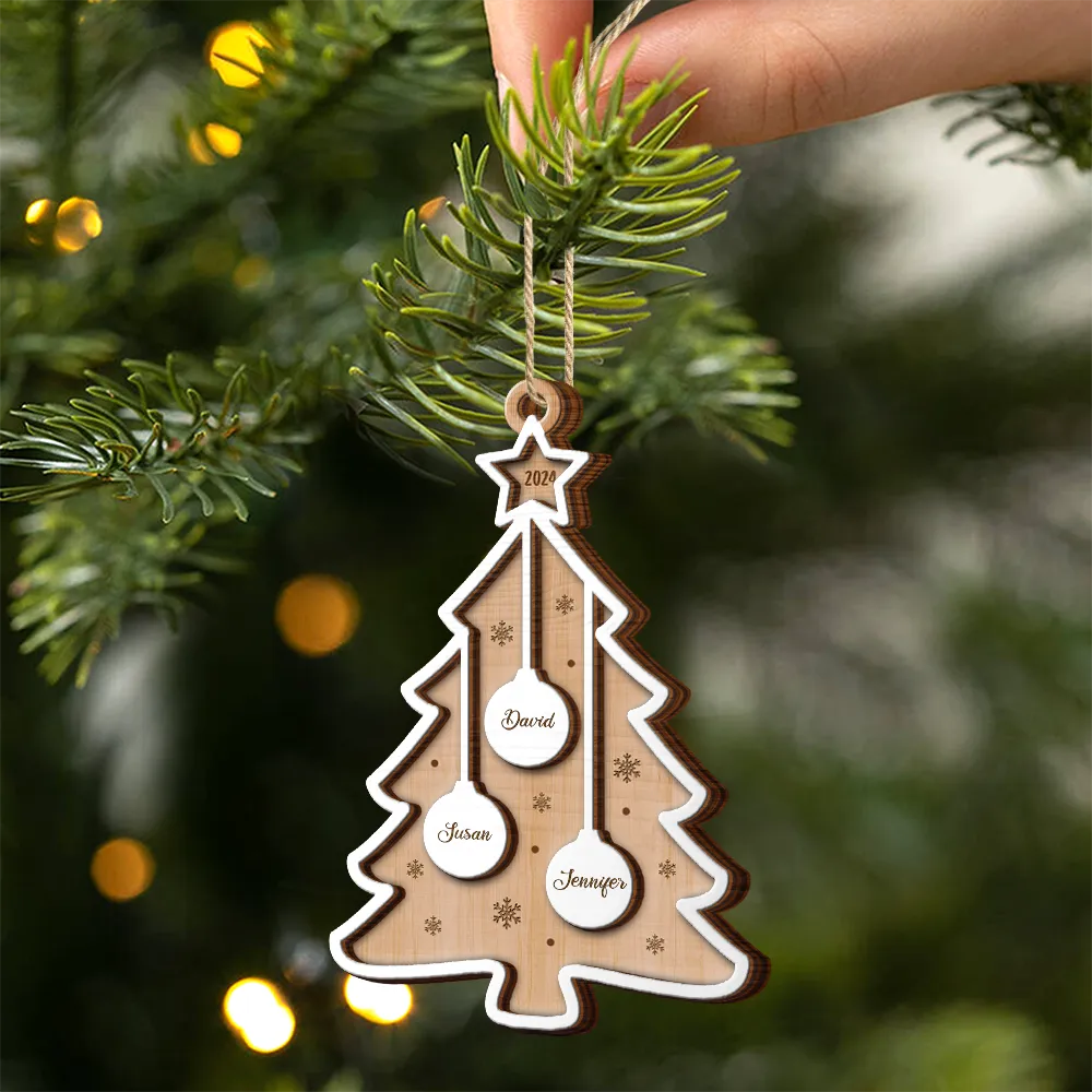 Christmas Tree Family Best Friends Co-workers - Personalized 2-Layered Wooden Ornament - Image 2