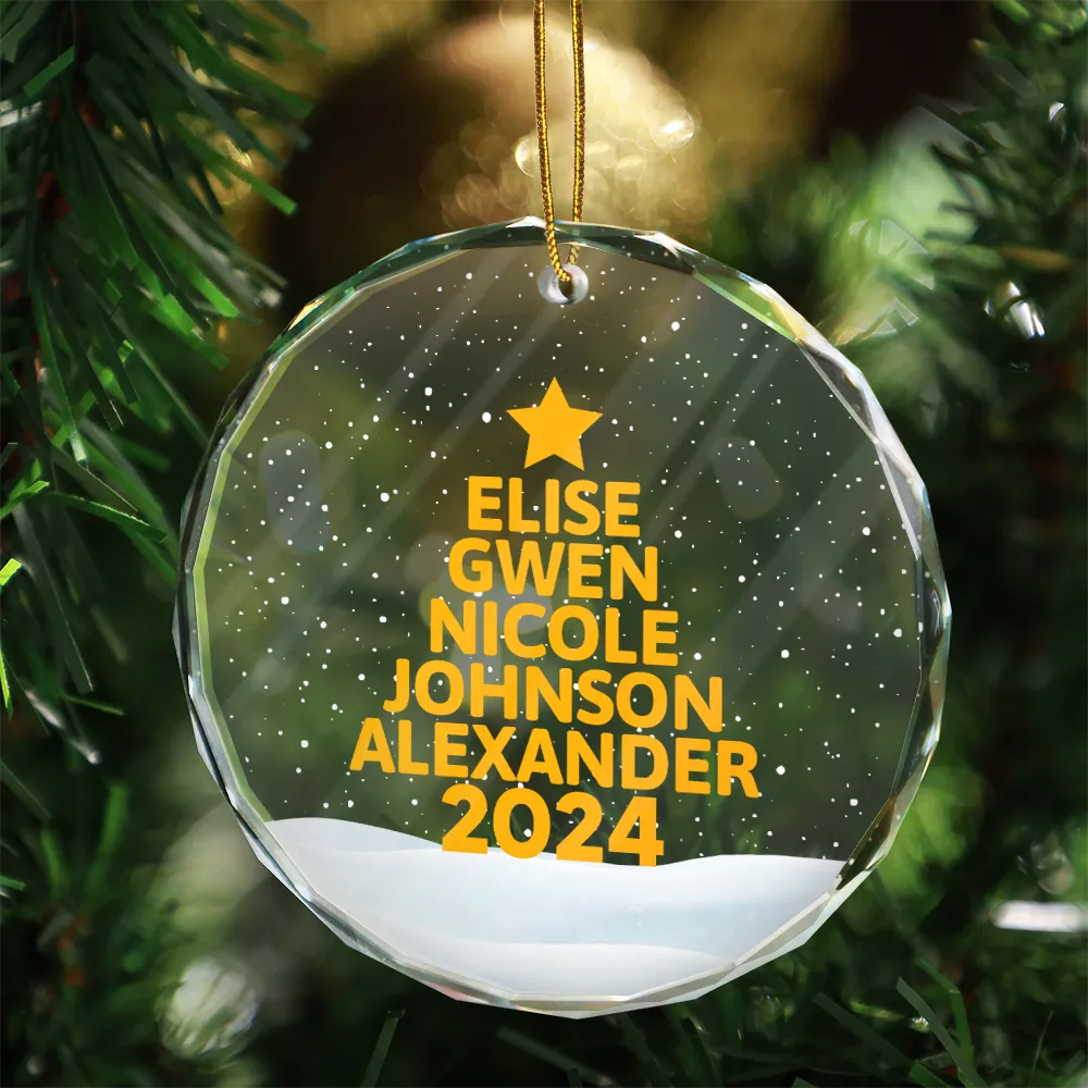 Christmas Tree Family Bestie Coworker Custom Name - Personalized Circle Glass Ornament - Image 3
