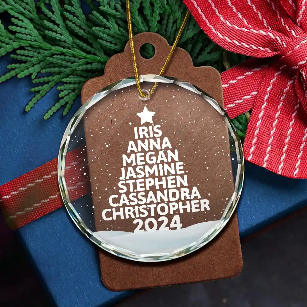 Christmas Tree Family Bestie Coworker Custom Name - Personalized Circle Glass Ornament - Image 5