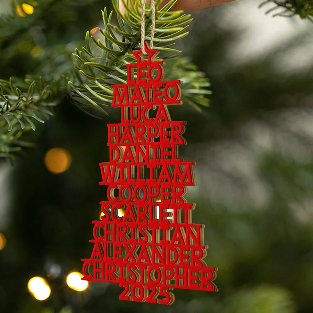 Christmas Tree Family Bestie Coworker Custom Name Up To 17 Names - Personalized Custom Shaped Wooden Ornament - Image 2