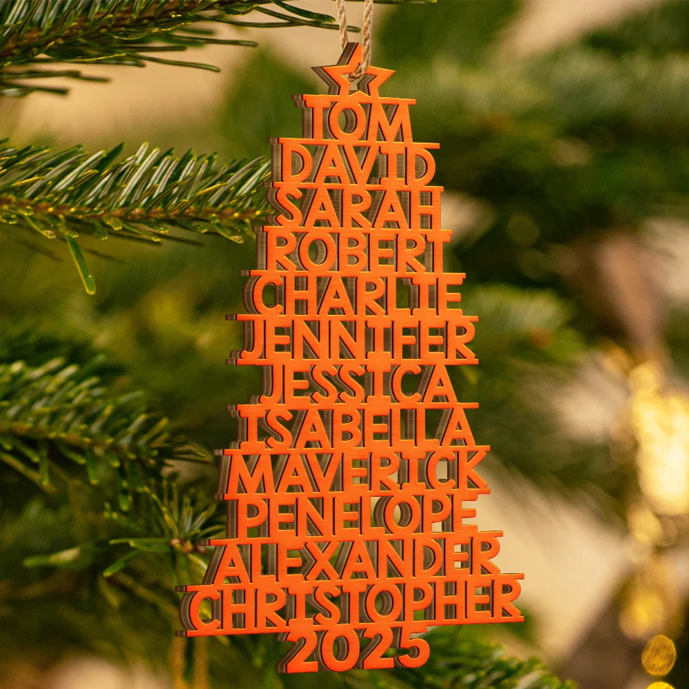 Christmas Tree Family Bestie Coworker Custom Name Up To 17 Names - Personalized Custom Shaped Wooden Ornament - Image 3
