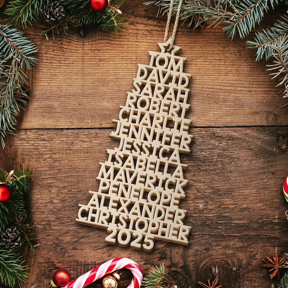 Christmas Tree Family Bestie Coworker Custom Name Up To 17 Names - Personalized Custom Shaped Wooden Ornament - Image 5