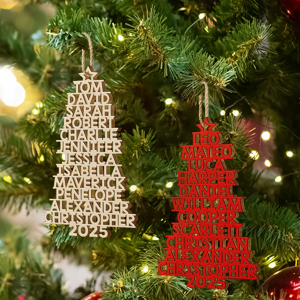 Christmas Tree Family Bestie Coworker Custom Name Up To 17 Names - Personalized Custom Shaped Wooden Ornament - Image 6