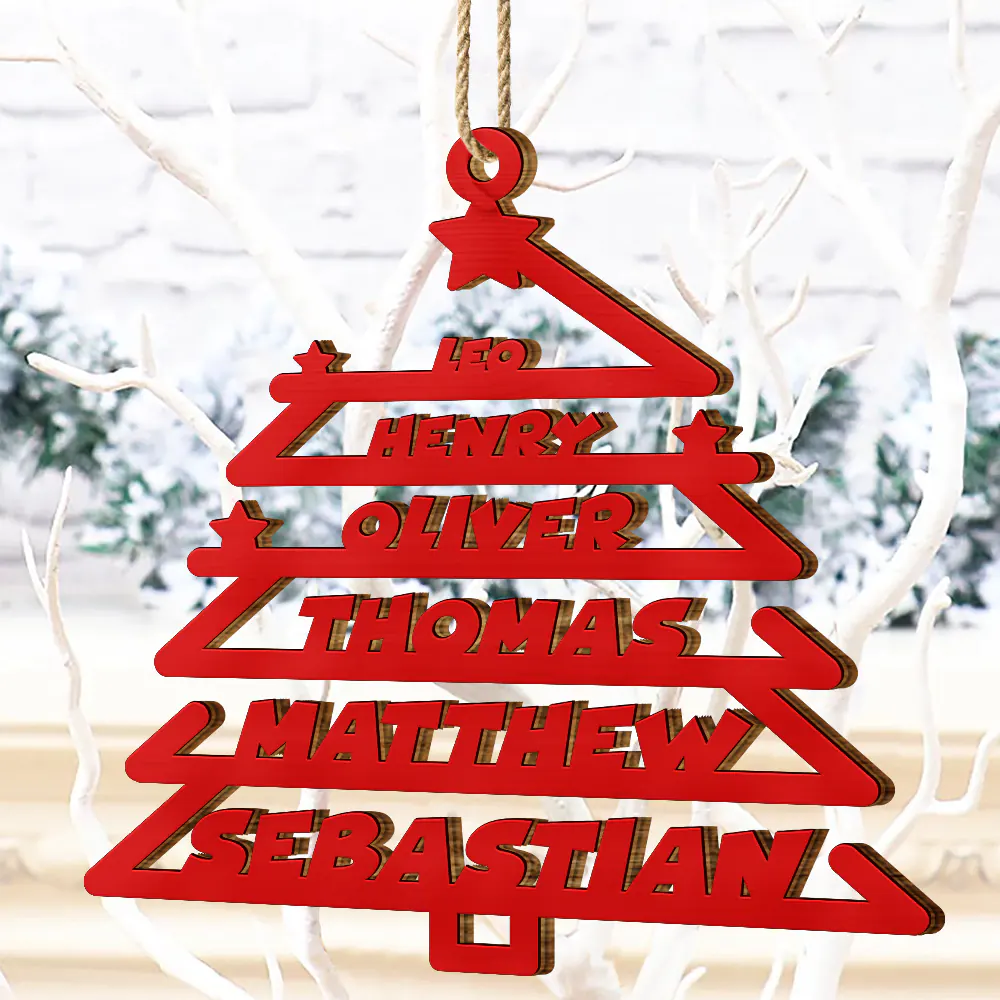 Christmas Tree Family Bestie Custom Names Version 2 - Personalized Wooden Cutout Ornament - Image 4
