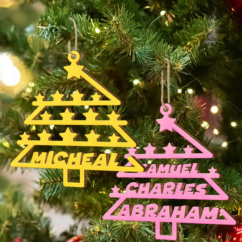 Christmas Tree Family Bestie Custom Names Version 2 - Personalized Wooden Cutout Ornament - Image 6