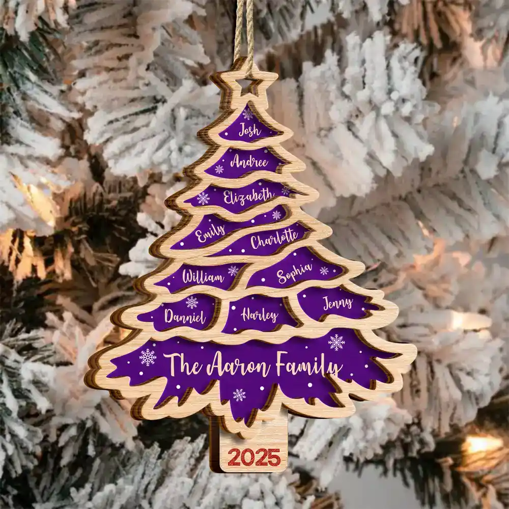 Christmas Tree Family Bestie Custom Names Version 3 - Personalized 2-Layered Wooden Ornament - Image 3
