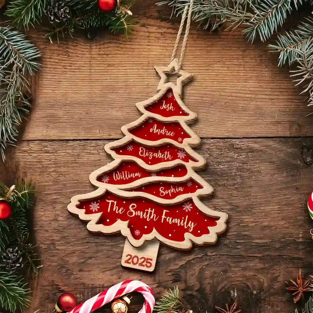 Christmas Tree Family Bestie Custom Names Version 3 - Personalized 2-Layered Wooden Ornament - Image 4