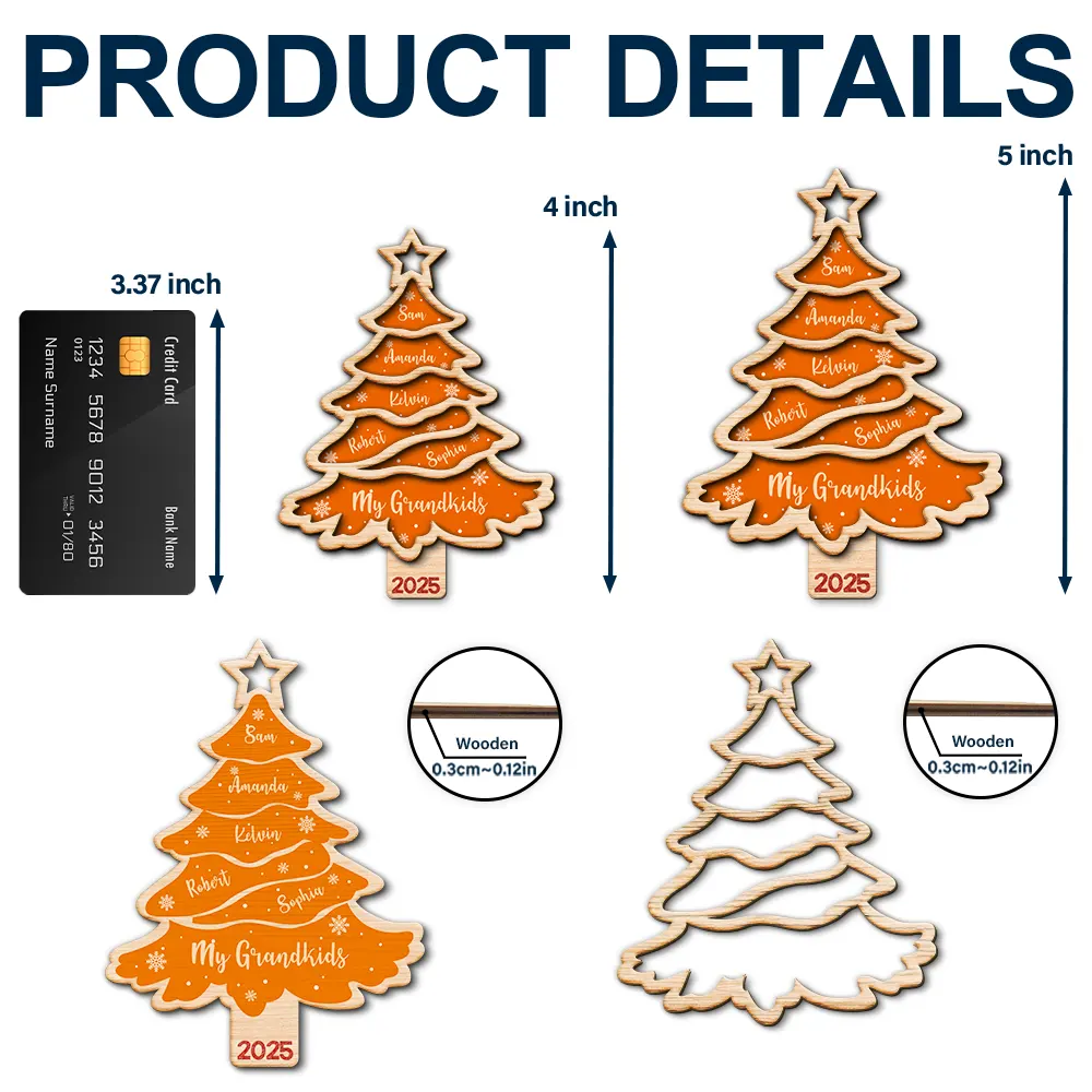 Christmas Tree Family Bestie Custom Names Version 3 - Personalized 2-Layered Wooden Ornament - Image 5