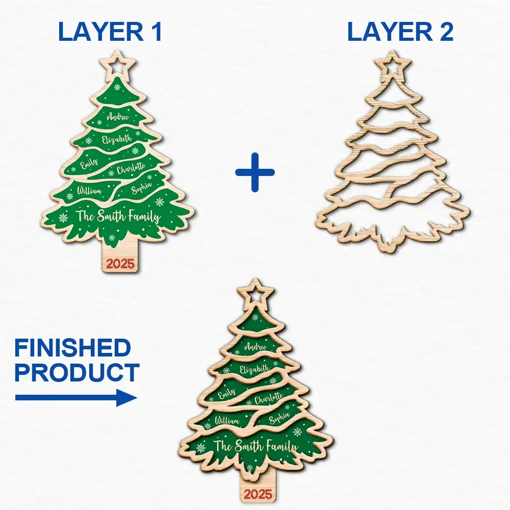 Christmas Tree Family Bestie Custom Names Version 3 - Personalized 2-Layered Wooden Ornament - Image 6