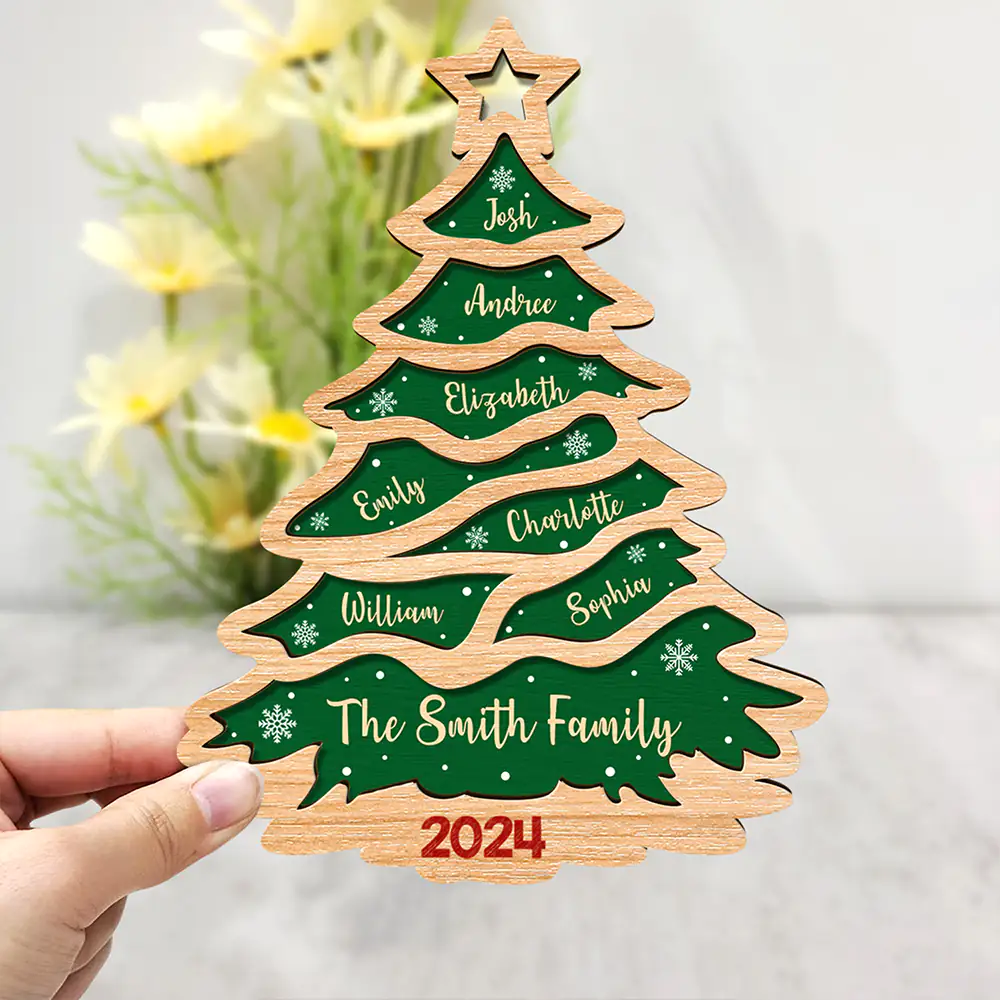 Christmas Tree Family Bestie Custom Names Version 3 - Personalized 2-Layered Wooden Plaque With Stand - Image 3