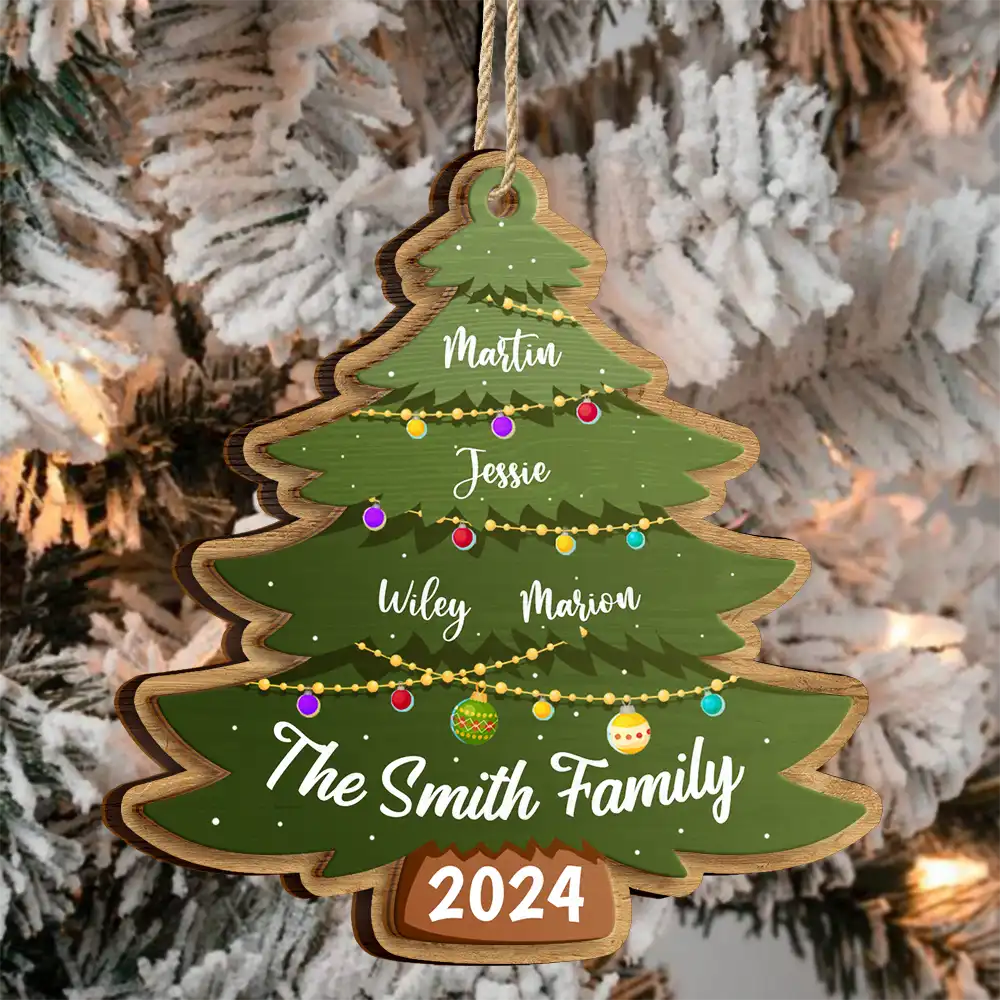Christmas Tree Family - Personalized 2-Layered Wooden Ornament - Image 3