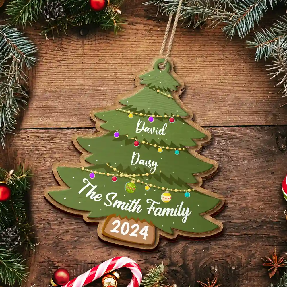 Christmas Tree Family - Personalized 2-Layered Wooden Ornament - Image 5