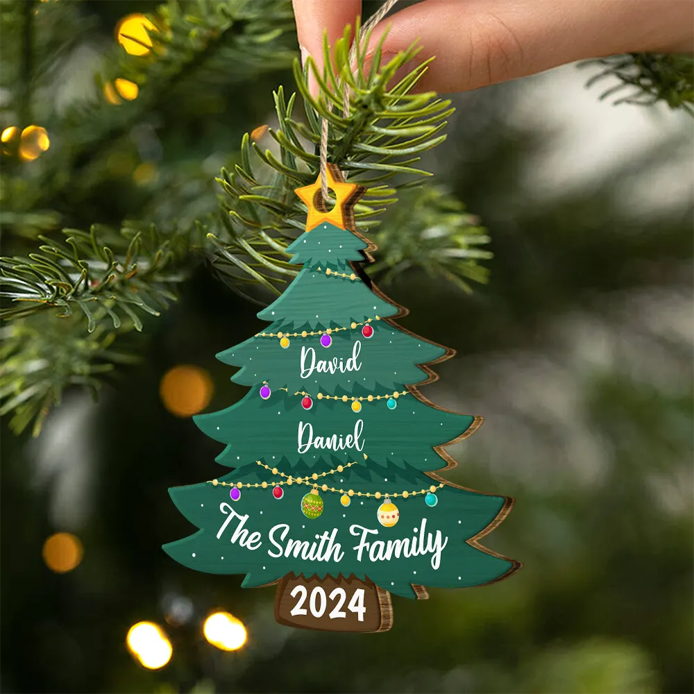 Christmas Tree Family - Personalized Custom Shaped Wooden Ornament - Image 2