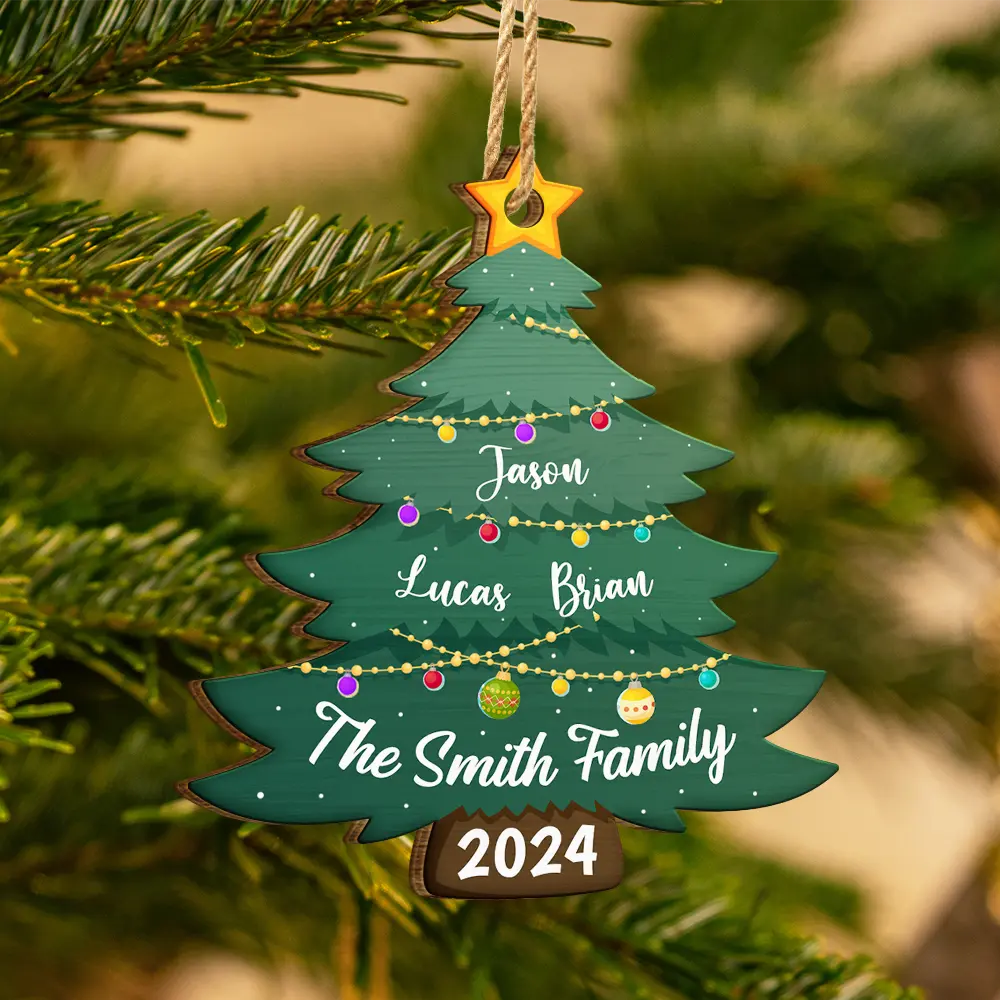 Christmas Tree Family - Personalized Custom Shaped Wooden Ornament - Image 3