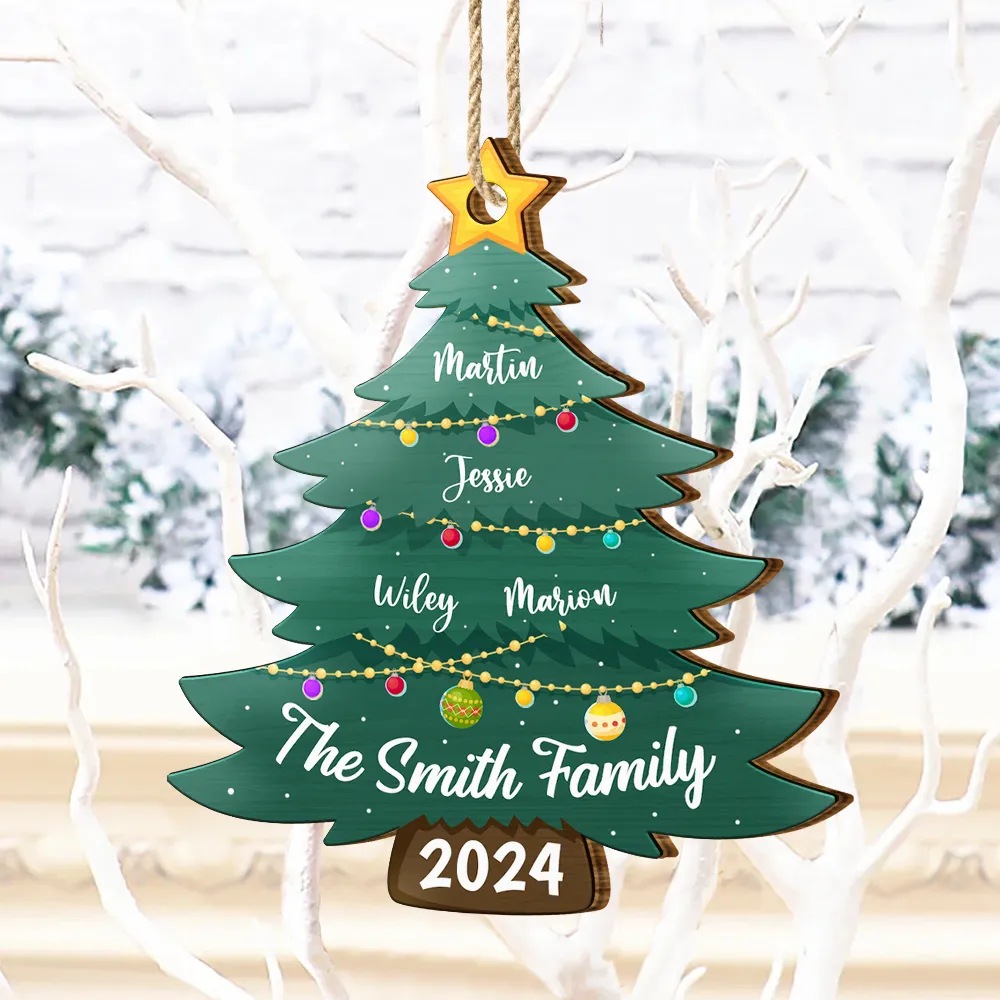 Christmas Tree Family - Personalized Custom Shaped Wooden Ornament - Image 4