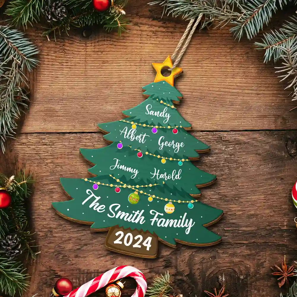 Christmas Tree Family - Personalized Custom Shaped Wooden Ornament - Image 5