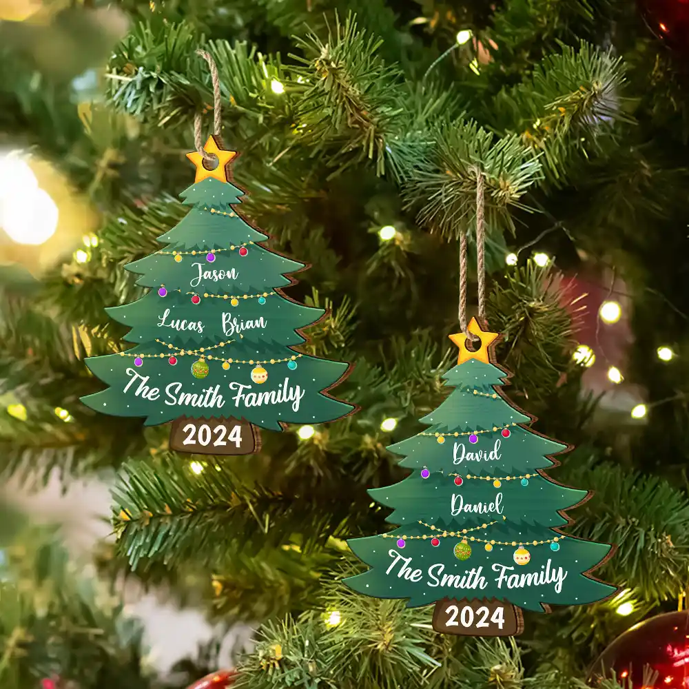 Christmas Tree Family - Personalized Custom Shaped Wooden Ornament - Image 6