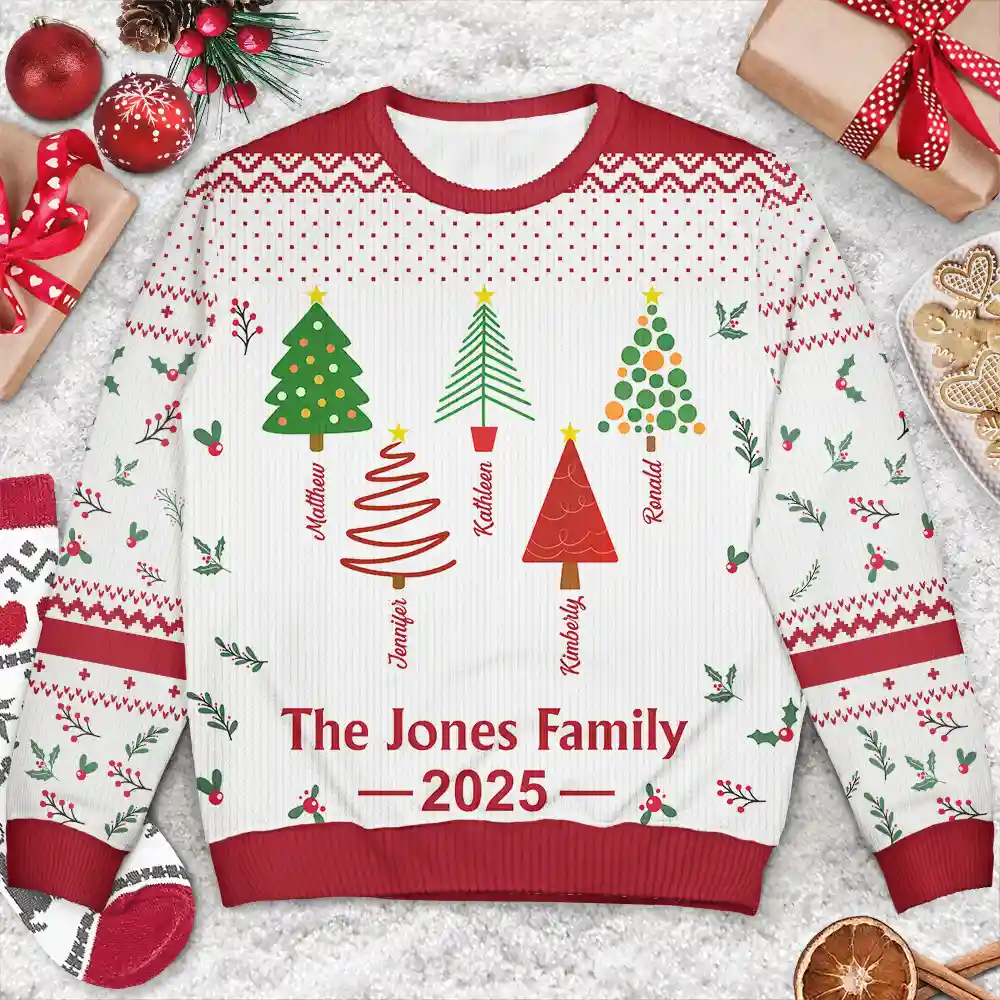 Christmas Tree Family - Personalized Unisex Ugly Sweater - Image 3