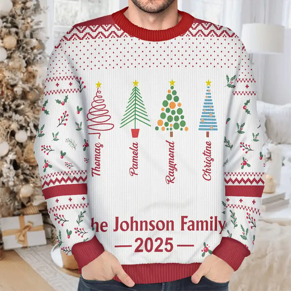 Christmas Tree Family - Personalized Unisex Ugly Sweater - Image 4