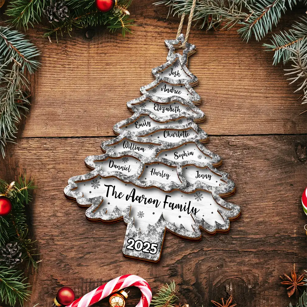 Christmas Tree Family Sibling Bestie Toile - Personalized 2-Layered Wooden Ornament - Image 4