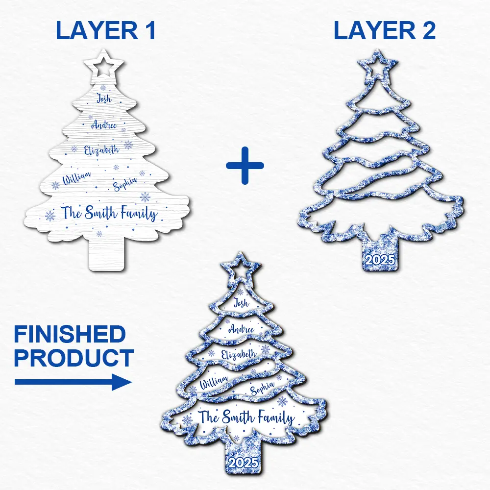 Christmas Tree Family Sibling Bestie Toile - Personalized 2-Layered Wooden Ornament - Image 6