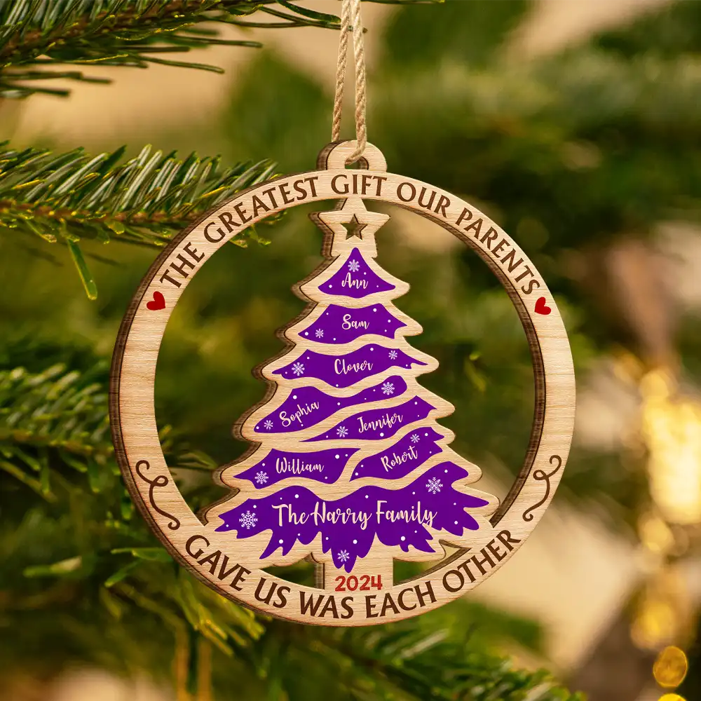 Christmas Tree Family Where Life Begins And Love Never Ends - Personalized Custom Shaped Wooden Ornament - Image 3