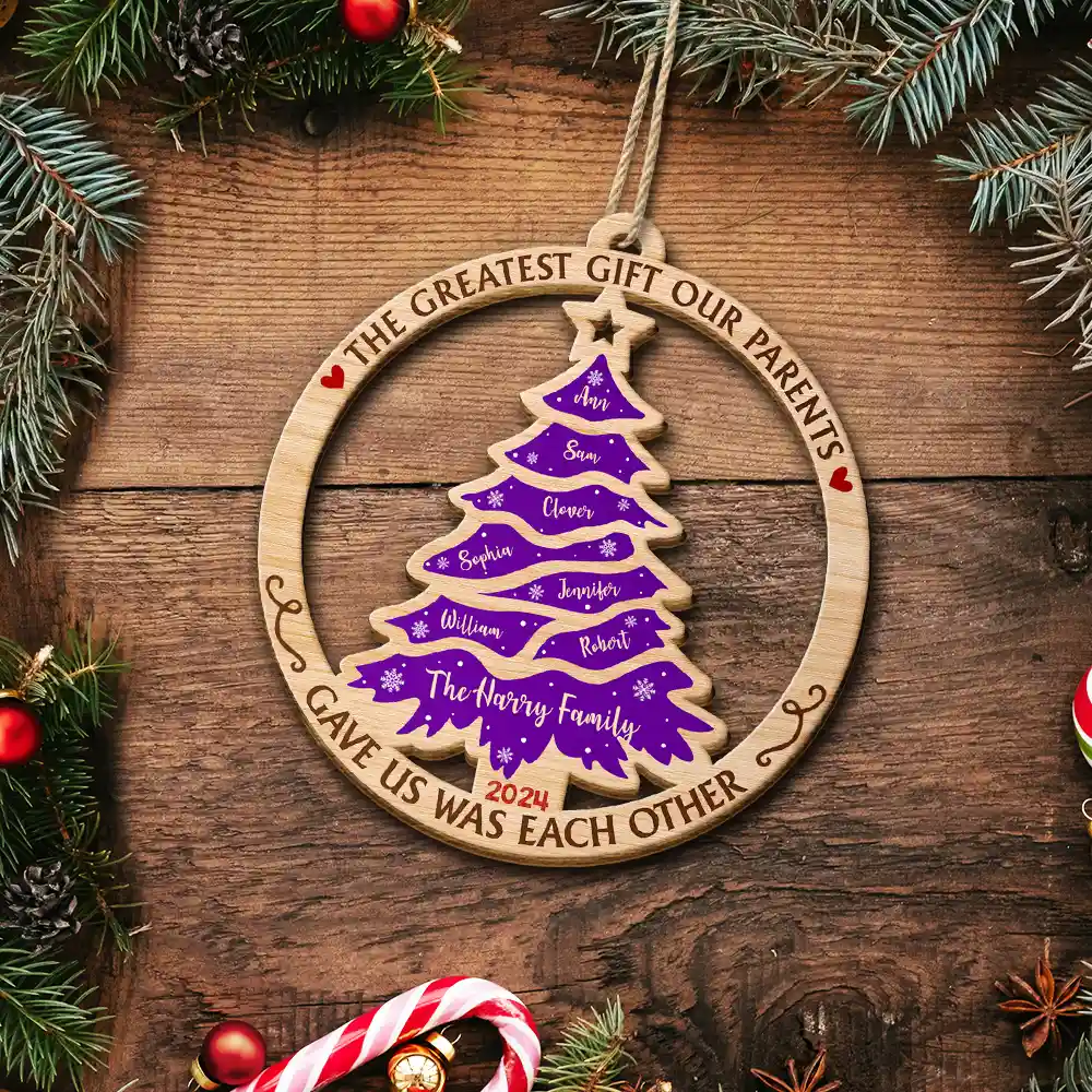 Christmas Tree Family Where Life Begins And Love Never Ends - Personalized Custom Shaped Wooden Ornament - Image 5
