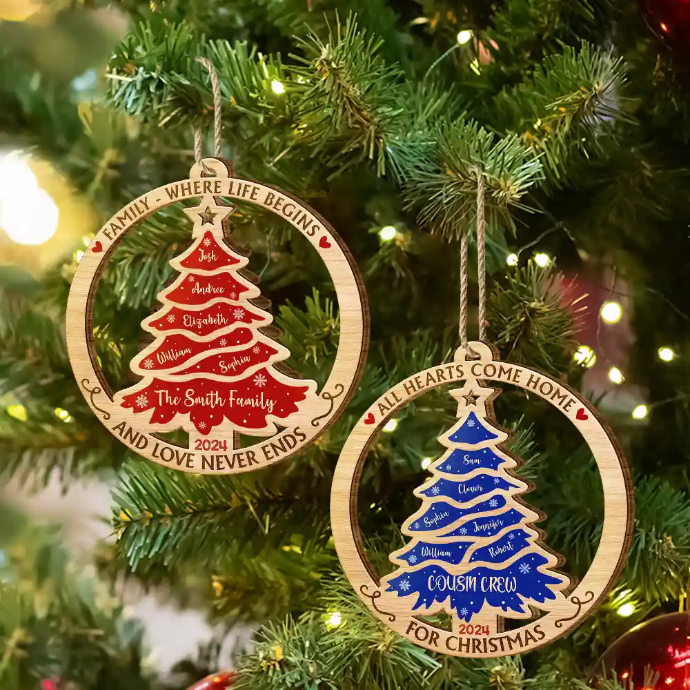 Christmas Tree Family Where Life Begins And Love Never Ends - Personalized Custom Shaped Wooden Ornament - Image 6